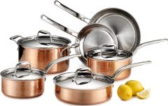 Lagostina Martellata Tri-Ply Hammered Copper Cookware,10-Piece Set