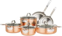 Viking Culinary 3-Ply Stainless Steel Hammered Copper Clad Cookware Set, 10 Piece