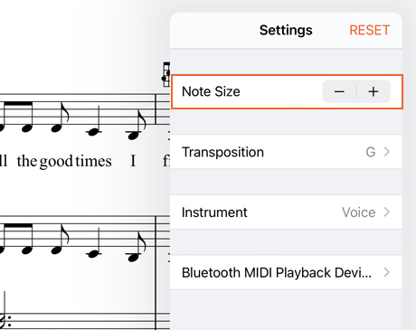 Increase music note size